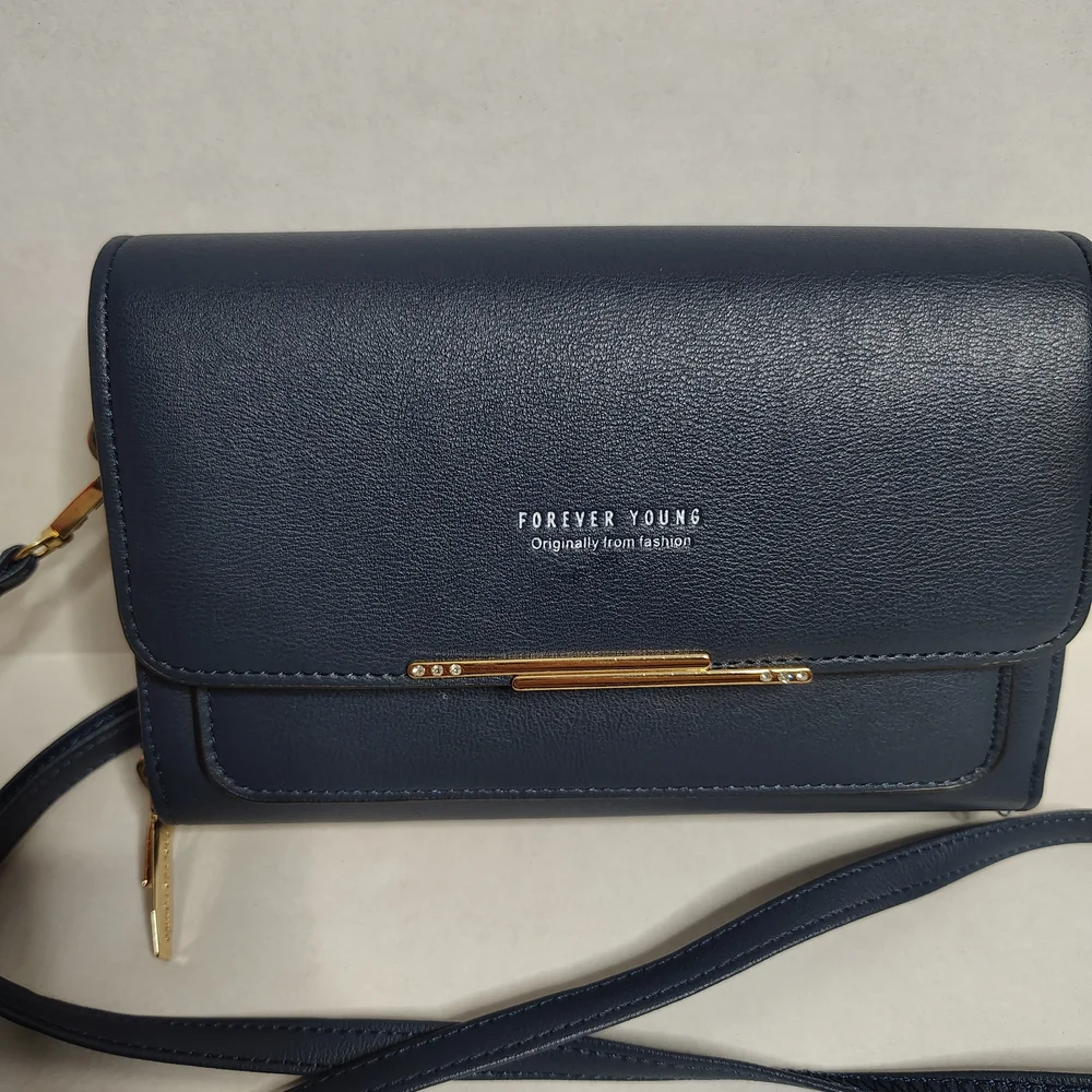 Forever Young Faux Leather Navy Blue Crossbody Bag Small NWOT